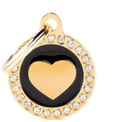 Odblaski i adresówki - Zawieszka Adresówka Identyfikator z grawerem dla psa i kota kółko z sercem złote glam - miniaturka - grafika 1