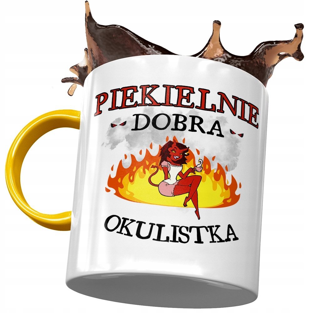 Kubek Żółty Dla Okulistki Piekielnie Dobra Kubek z Nadrukiem ze Zdjęciem+ Opakowanie na prezent (wzór 01)