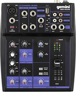 Gemini GEM-05USB Compact 5 Channel Bluetooth Mixer - USB Playback (Black) - Inne akcesoria dla DJ - miniaturka - grafika 1
