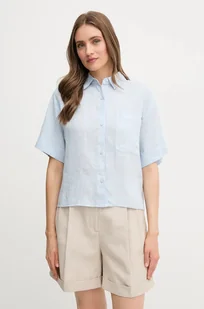 Tommy Hilfiger koszula lniana damska kolor niebieski relaxed z kołnierzykiem klasycznym WW0WW44720 - Koszule damskie - miniaturka - grafika 1