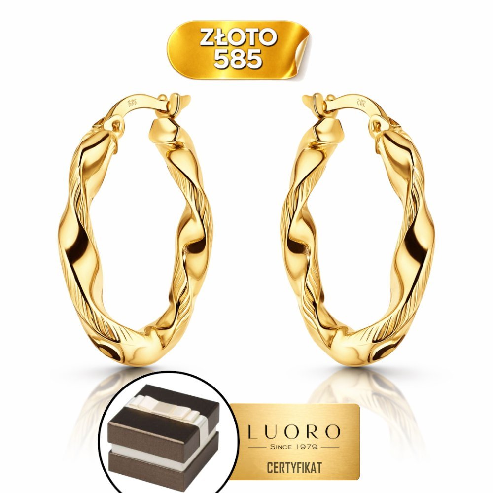 KOLCZYKI ZŁOTE 585 14K KOŁA SKRĘCANE ANGIELSKIE ZAPIĘCIE 20 MM