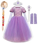 Stroje karnawałowe - Sukienka Roszpunka Kostium Strój Zaplątani 140/146 Zestaw - miniaturka - grafika 1