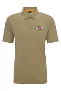 BOSS Peozone Relaxed-Fit męska koszulka polo z szorstkiej bawełny z naszywką z logo, Light/Pastel Green336, L - Koszulki męskie - miniaturka - grafika 1