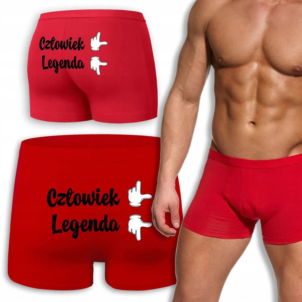 BOKSERKI CZERWONE Prezent Walentynki Rocznicę Dla Niego CZŁOWIEK LEGENDA XL