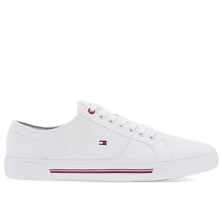 Buty sportowe męskie - Buty Tommy Hilfiger Core Corporate Vulc Canvas FM0FM04560-YBS - białe - grafika 1