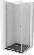 Kabiny prysznicowe - Mexen Pretoria kabina prysznicowa uchylna 90x90 cm, transparent, chrom + brodzik Flat, czarny - 852-090-090-01-00-4070 - miniaturka - grafika 1