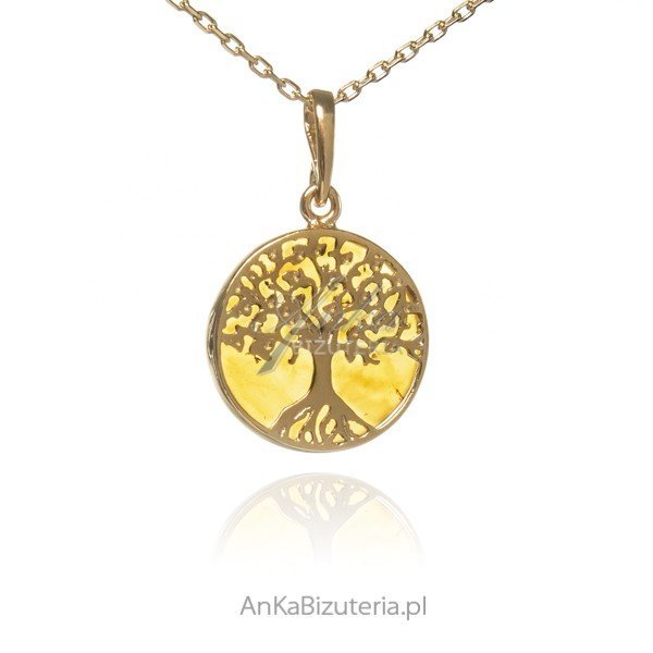 ankabizuteria.pl Piękne pozłacane DRZEWKO SZCZĘŚCIA z bursztynem ŚRED