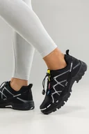 Buty trekkingowe damskie - Czarne buty sportowe trekkingowe damskie na bieżnikowanej podeszwie z regulowaną elastyczną sznurówką białe wstawki Casu 2101-1W - miniaturka - grafika 1