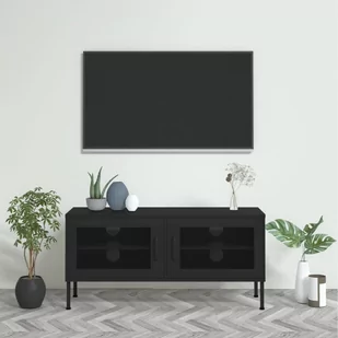 vidaXL Szafka pod telewizor czarna 105x35x50 cm stalowa 336241 - Szafki RTV - miniaturka - grafika 1