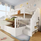 Łóżka dla dzieci i młodzieży - Łóżko piętrowe 90 x 200 cm + 140 x 200 cm - z drabinką - z miejscem do przechowywania - białe (materac nie jest wliczony w cenę) - miniaturka - grafika 1