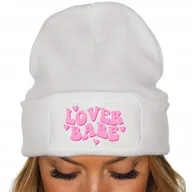 Czapki damskie - CZAPKA Jesienna BAWEŁNIANA ZIMOWA Ciepła BIAŁA Beanie LOVER BABE Wzory - miniaturka - grafika 1