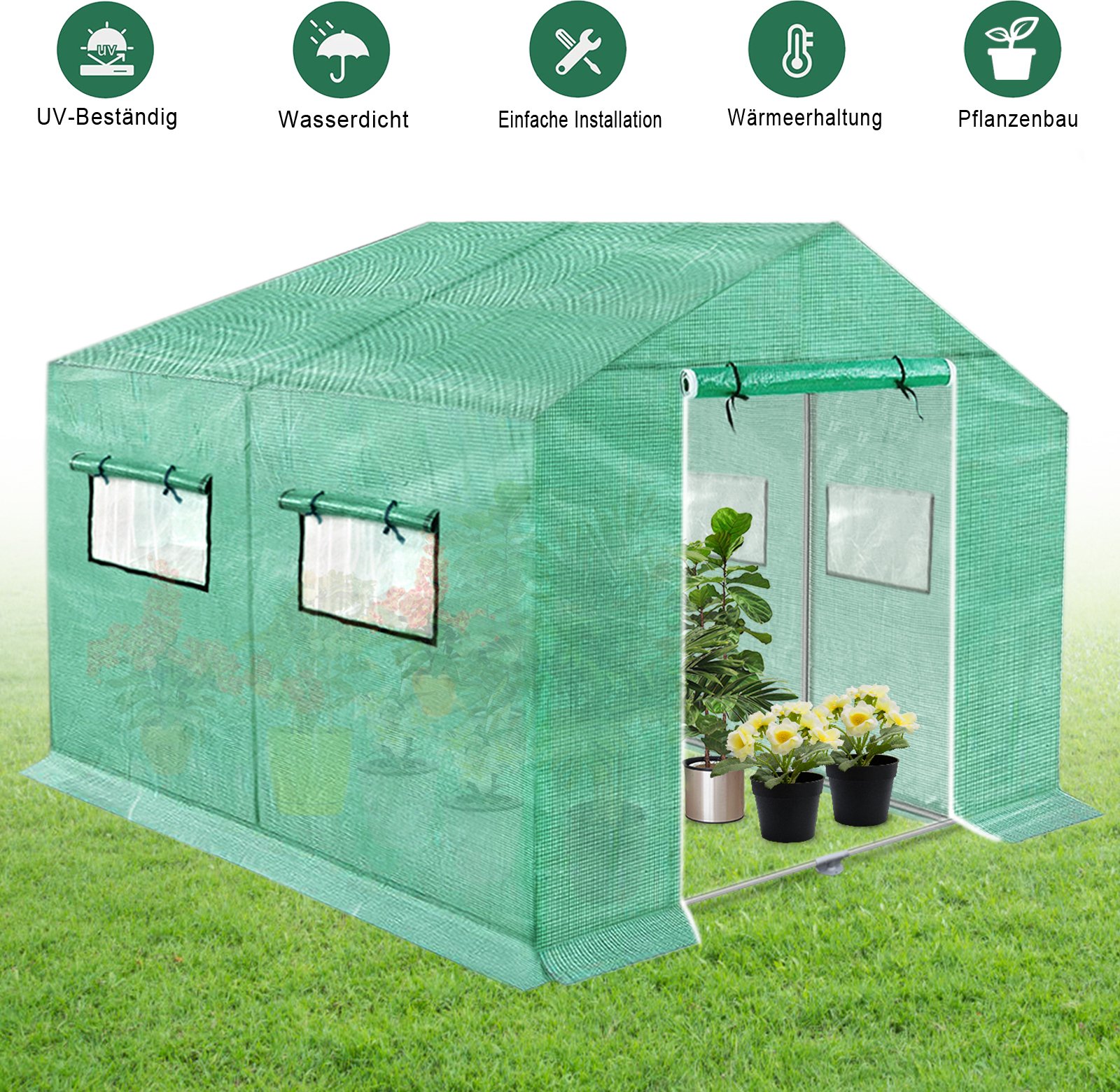 Szklarnia foliowa XMTECH 3x2x2m Szklarnia z folią siatkową HDPE 6㎡ Szklarnie Dach pomidorowy Szklarnia ogrodowa do uprawy kwiatów i roślin
