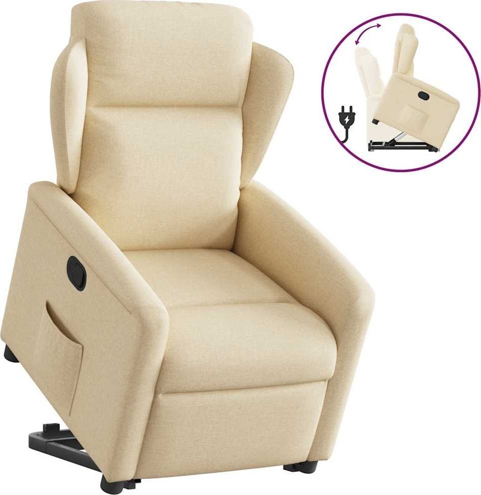 vidaXL Podnoszony fotel rozkładany, kremowy, obity tkaniną