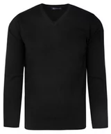Swetry męskie - Elegancki Męski Sweter Polskiej Marki Rigon  V-neck (serek) - Czarny - miniaturka - grafika 1