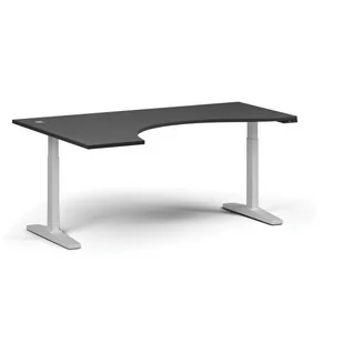 Stół z regulacją wysokości, elektryczny, 675-1325 mm, ergonomiczny lewy, blat 1800x1200 mm, podstawa biała, grafit - Stoły i stoliki do biura - miniaturka - grafika 1