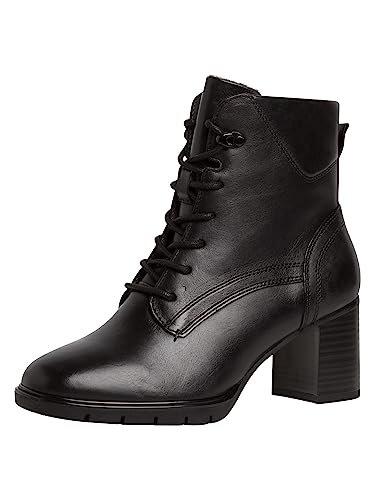 Tamaris Comfort Damskie buty 8-85103-41, skórzane, Comfort Fit, wymienna wkładka, klasyczne, sznurowane buty z obcasem blokowym, eleganckie botki, czarny, 36 EU Weit
