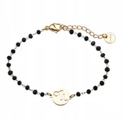 Bransoletki - Bransoletka Złota Beads Czarne Koraliki Stal Chirurgiczna KOZIOROŻEC - miniaturka - grafika 1