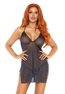 Sukienki - Leg Avenue Lurex Y-back sukienka bez rękawów, czarna, srebrna, XL - miniaturka - grafika 1