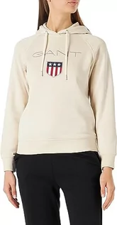 Swetry damskie - GANT Damska bluza z kapturem Shield Sweat Hoodie sweter z kapturem, Putty, S - grafika 1