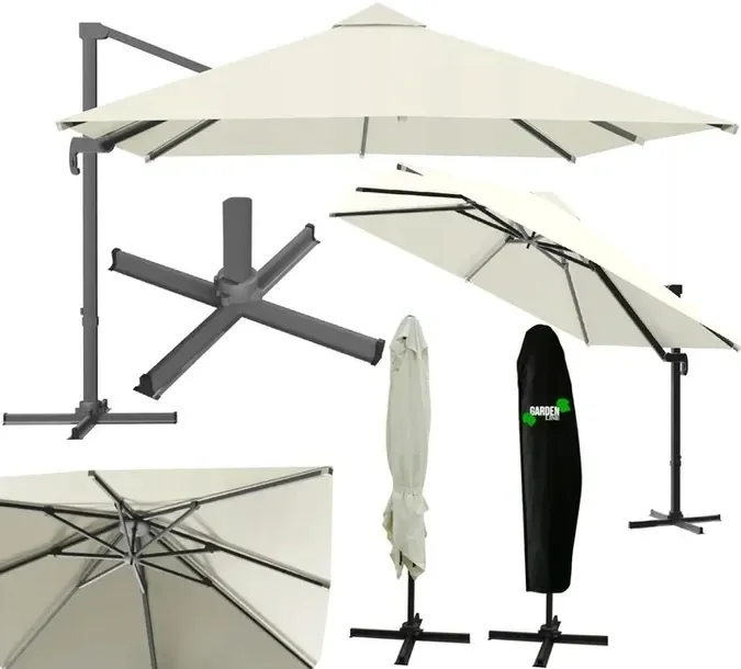 Parasol Ogrodowy Tarasowy Składany 2,5x2,5m Duży Beżowy Z Pokrowcem