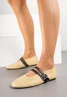 Baleriny - Beżowe Balerinki Tweedowe z Dwoma Paskami i Sprzączkami Farenil - miniaturka - grafika 1