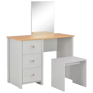 vidaXL Toaletka z lustrem i stołkiem, szara, 104 x 45 x 131 cm - Toaletki - miniaturka - grafika 1