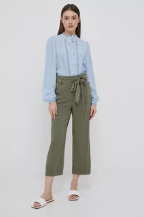 Spodnie damskie - Vila spodnie damskie kolor zielony proste high waist - grafika 1