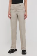 Spodnie damskie - Michael Kors MICHAEL MICHAEL spodnie lniane damskie kolor beżowy szerokie high waist - miniaturka - grafika 1