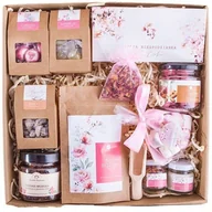 Zestawy upominkowe - KOSZ PREZENTOWY PREZENT UPOMINEK napar konfitura migdały świeczka sojowa DUŻY RÓŻA - miniaturka - grafika 1