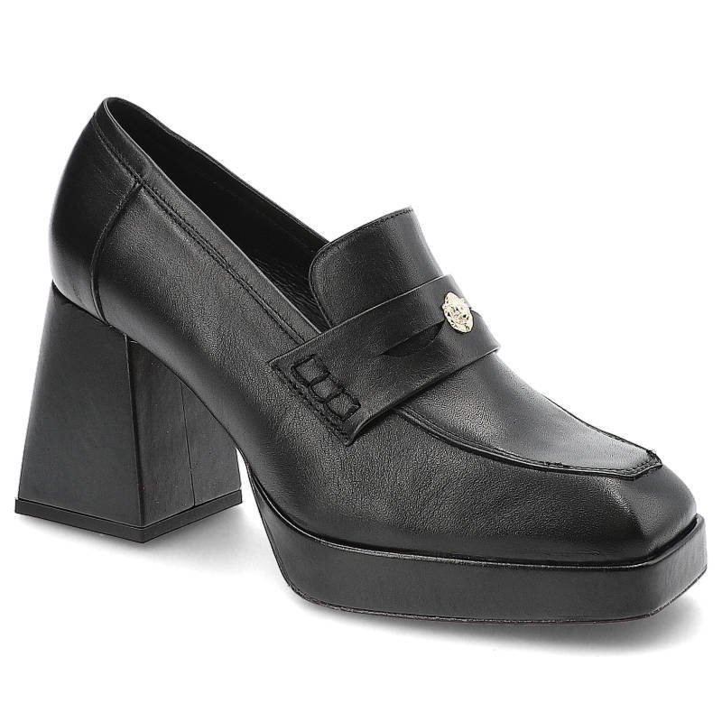 Czarne Półbuty Karino Eleganckie Skórzane Buty Na Obcasie