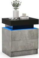 Szafki nocne - Szafka nocna LED COSTWAY, szafka nocna z 2 szufladami, szafka nocna z oświetleniem dynamicznym i statycznym, z pilotem, nowoczesna, 45 x 35 x 52 cm, szara - miniaturka - grafika 1