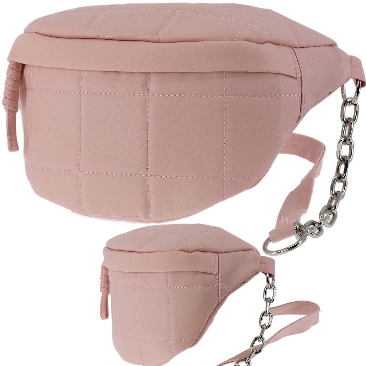 Damska Saszetka Nerka Torebka Crossbody Bag Na Ramię Różowa Pikowana