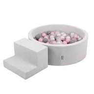 Suche baseny - KiddyMoon Piankowy plac zabaw PPZP-OK30D-122 z piłeczkami jasnoszary: perła-szary-transparent-pudrowy róż basen 100/schodek Zabawka plac zabaw - miniaturka - grafika 1