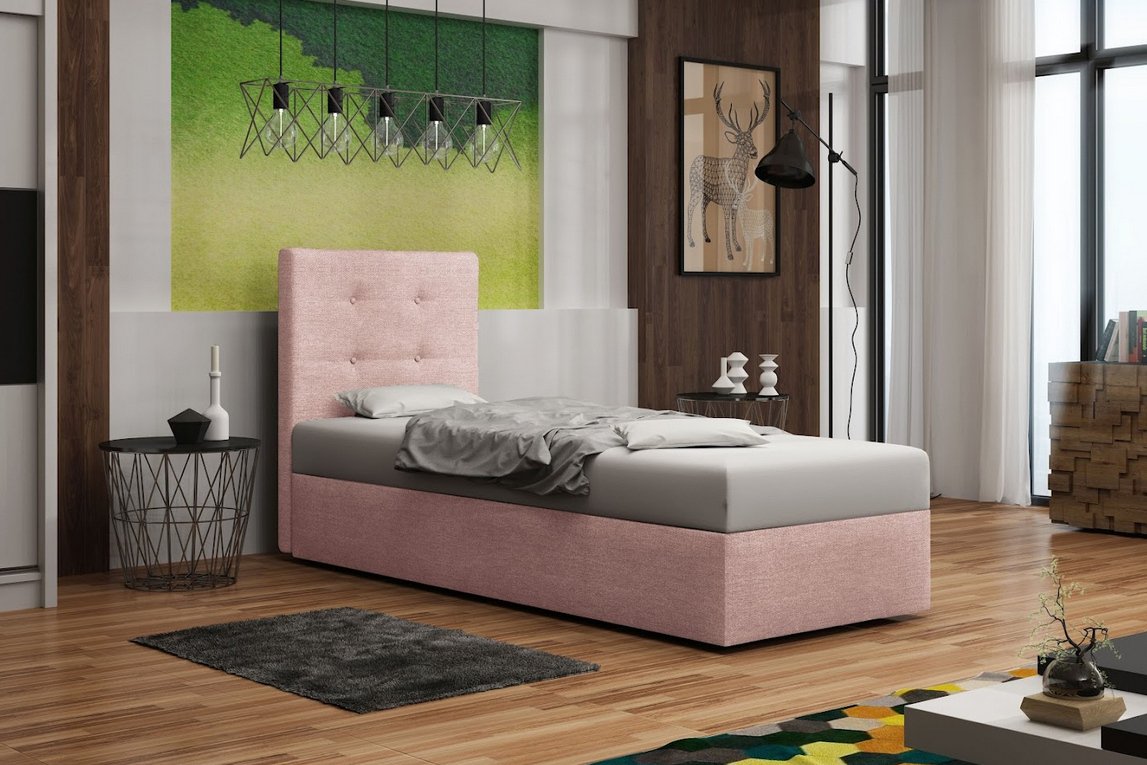 Łóżko tapicerowane ze schowkiem DELILAH 1 – 90 x 200, prawe, różowe