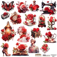 Scrapbooking - NAKLEJKI PAPIEROWE 24x24 ScrapLove - Victorian red 1 - miniaturka - grafika 1