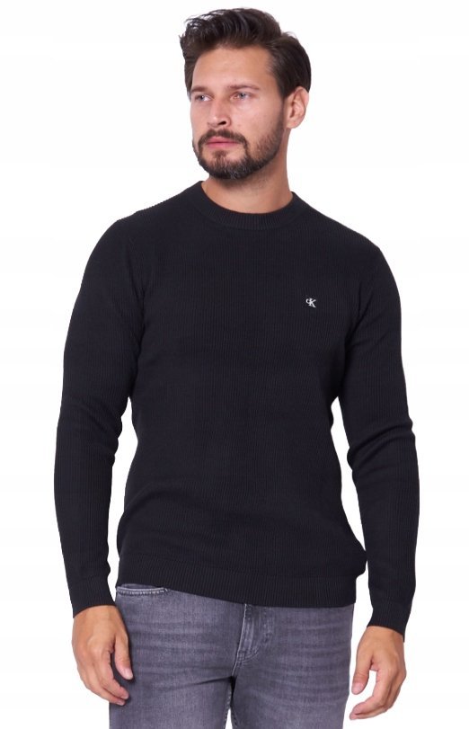 CALVIN KLEIN JEANS CZARNY SWETER MĘSKI GŁADKI Z BAWEŁNY XS 16BA