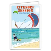 Kartki okolicznościowe i zaproszenia - Afie 69-4363 Happy Birthday Card z kopertą - Format plakatu 17x11,5cm Retro Styl Vintage Ilustracja Grafika - Kitesurfing Sport Morze Ocean Fale Wiatr Plaża Piaskowa - miniaturka - grafika 1