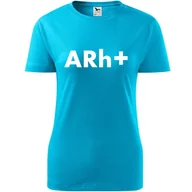 Koszulki i topy damskie - Damska Koszulka z Nadrukiem grupa krwi a rh+ Honorowy Dawca Krwi Prezent turkusowy S - miniaturka - grafika 1