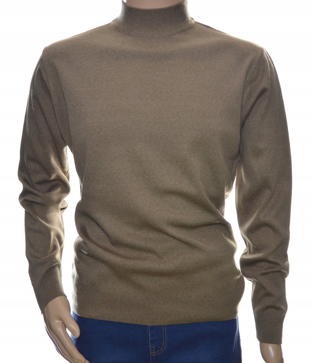 Sweter męski ze stójką z półgolfem półgolf z wełny wełniany 2XL XXL brązowy