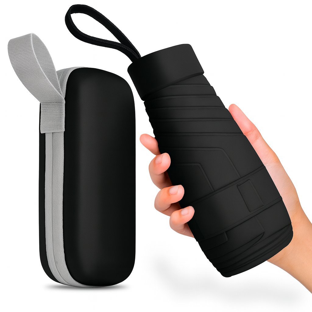 PARASOL AUTOMATYCZNY CZARNY KIESZONKOWY MINI SKŁADANY KOMPAKTOWY MAŁY +ETUI