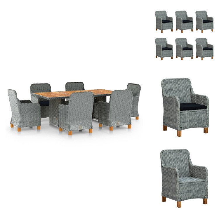 vidaXL 7-częściowy ogrodowy zestaw jadalniany z poduszkami z rattanu w kolorze jasnoszarym - Zestawy mebli ogrodowych