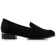 Mokasyny damskie - Vinceza Ażurowe półbuty z zamszu czarne - miniaturka - grafika 1