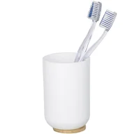 Kubki na szczoteczki do zębów - Wenko Biały elegancki kubek na szczoteczki do zębów oraz pastę wykonany z tworzywa sztucznego oraz bambusa wysokość 11 cm B07C8NDD64 - miniaturka - grafika 1