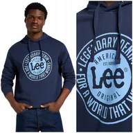 Bluzy męskie - Lee LEGENDARY HOODIE Mood Indigo bawełniana bluza z kapturem nadruk logo M - miniaturka - grafika 1