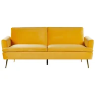 Sofy i kanapy - Beliani Sofa rozkładana welurowa żółta VETTRE - miniaturka - grafika 1
