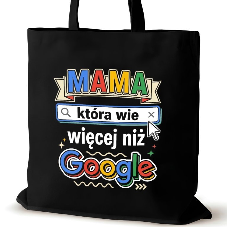 Torba bawełniana czarna dla MAMY na ramię napisem pracy duża śmieszna