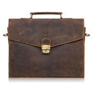 Teczki i aktówki - Męska skórzana aktówka brązowa na dokumenty teczka na ramie z kluczykiem vintage Paolo Peruzzi T-146-HBR - miniaturka - grafika 1
