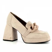 Mokasyny damskie - Różowe mokasyny na obcasie CARINII - Carinii - miniaturka - grafika 1