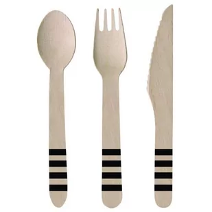 Sztućce drewniane, Kicker Partz, czarne, 16 cm, 24 sztuki - Dekoracje i nakrycia stołu na imprezę - miniaturka - grafika 1