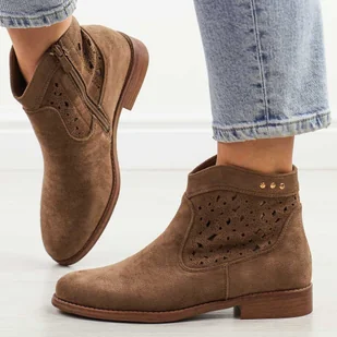 Coffee wiosenne zamszowe ażurowe botki damskie S.Barski 51-113 - S.BARSKI - Botki damskie - miniaturka - grafika 1